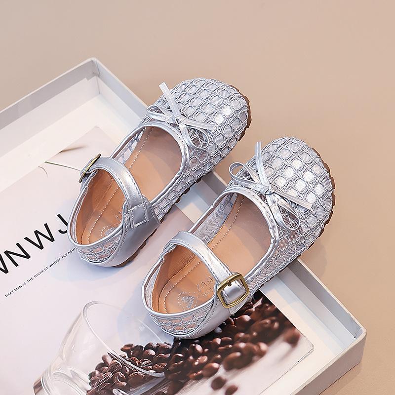 

Girls Summer Bow Hollow Soft Sole Sandals Fashion Princess Mesh Shoes size 23 серебряный