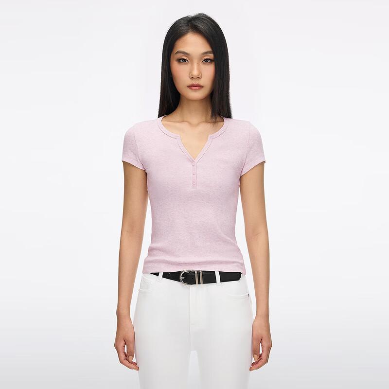 MISS SIXTY 2026 Summer V-Neck Button Logo Slim Fit T-Shirt L