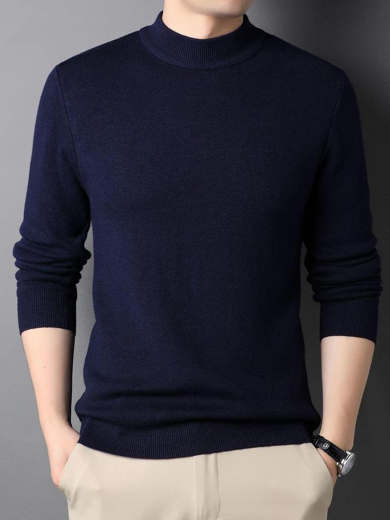 Men's Half-High Collar Wool Sweater - Warm, Versatile, Solid Color for Autumn/Winter