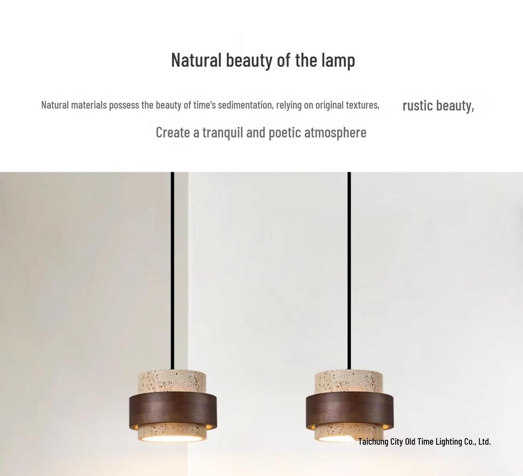 Vintage Yellow Travertine Wabi-Sabi Style Bedside Pendant Light for Bedroom, Bar, or Study