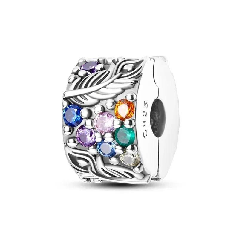 Colored Clasp Charms Shiny Pave Zircon Clip Charmsbeads Stopper Fitcopper Original Bracelet Women Gift Jewelry Making