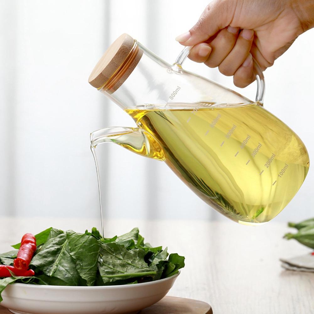 500/800ml Cooking Seasoning Bottle Dispenser Glass Olive Oil Sauce Vinegar Pot Bottles with Handle Lid Kitchen Cooking Container