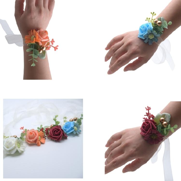 4 Pezzi Corsage da Polso Rosa Corsage Floreale Sposa Braccialetto Decorazioni per Mano per Sposa, Damigella d'Onore, Feste di Ballo, Cerimonia