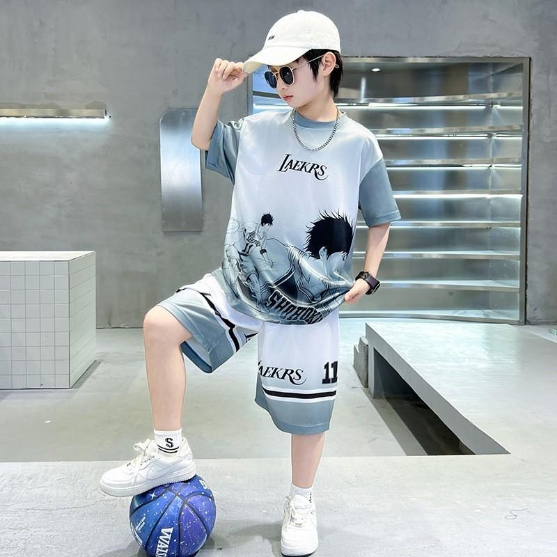 Summer clothing set suitable for boys, fashionable loose fitting set