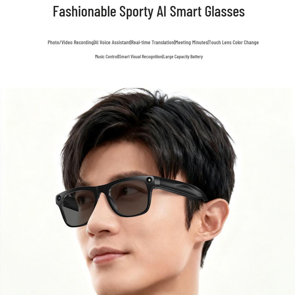XK One Mac CrossAI Smart Glasses: Capture photos, translate, recognize objects, Bluetooth enabled, and color-changing lenses.
