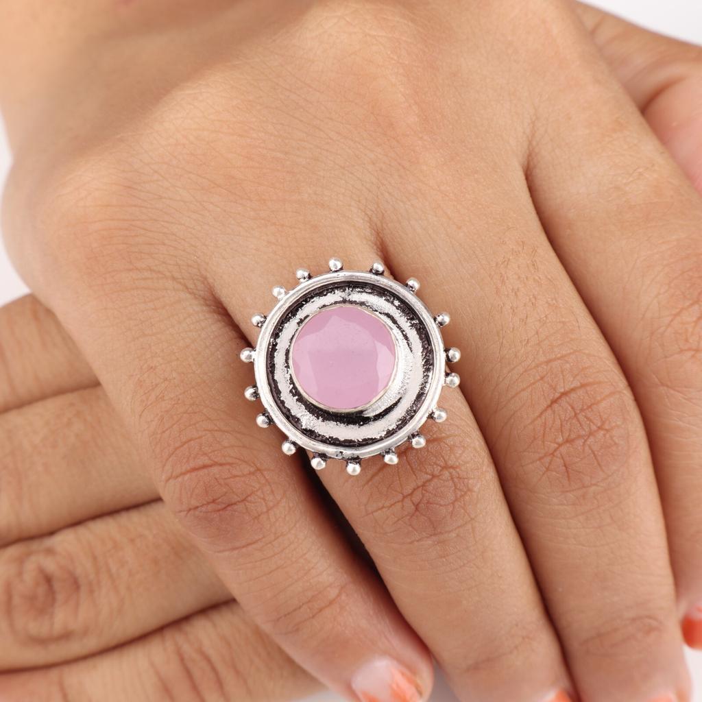 Rose Chalcedony Gemstone 925 Sterling Silver Handcrafted March Birthstone Ring RR-49-18