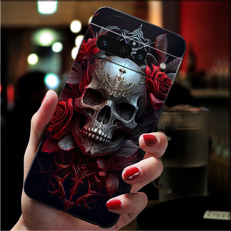 

Skull Flower Art Phone Case For Google Pixel 10 9 Pro XL 9A 8 7 6 Pro Pixel 8A 7A 6A Pixel 8 7 6 5 Google Pixel 9 Pro