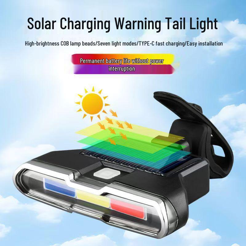 Tricolor USB & Solar Charging Bicycle Taillight: High-Brightness COB Flash for Night Riding Safety