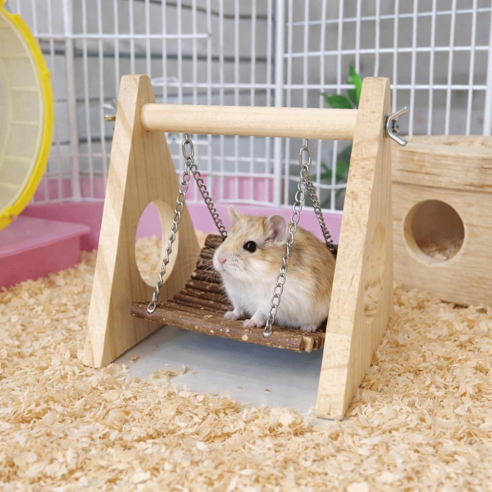 Funny Bite Resistant Wooden Hamster Swing Triangular Detachable Pet Hammock Natural Hamster Climbing for Gerbils Mice