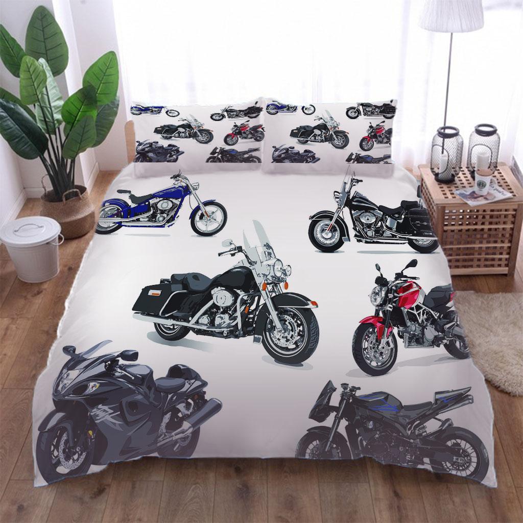 Double Linens Collection 3 Pieces 3D Sporty Cool Motorbike Bedding Collection Quilt Duvet Cover Comforter Children Bed Birthday Gift