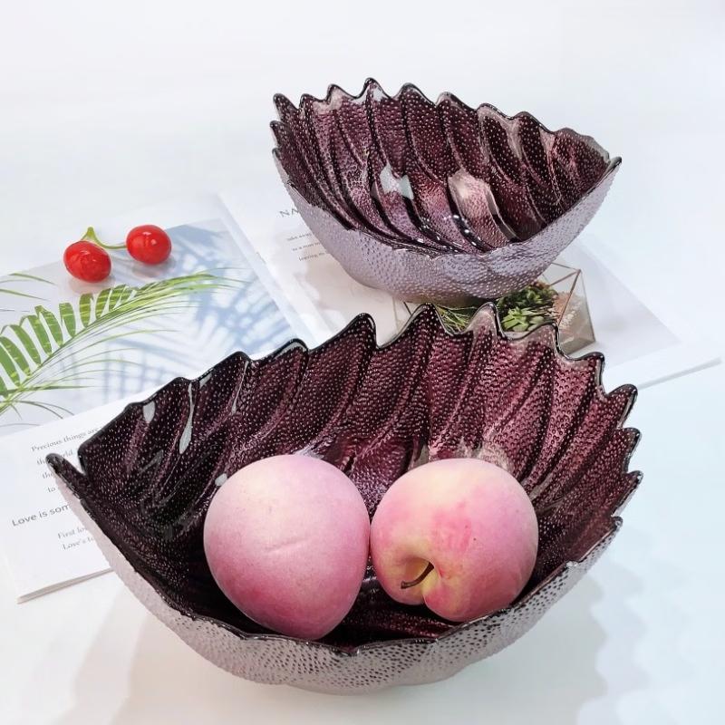 High-Grade Crystal Glass Green Feather Fruit & Snack Plate