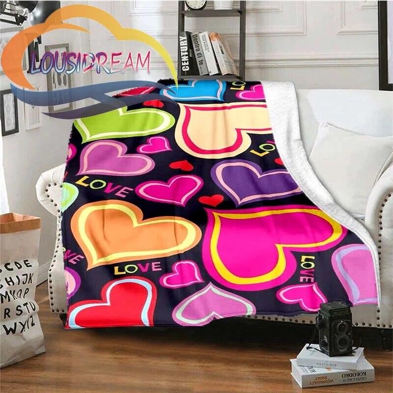 Love-miss You-gift for Girlfriend Fluffy Blanket Flannel Warmth Soft Plush Sofa I Love You Heart Pattern Blanket Tourist