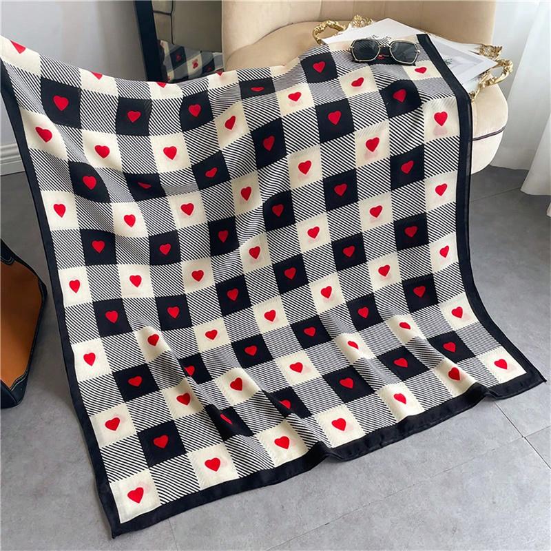 

Fashion Solid Cotton Scarf Printed Grid Heart Shawl Women Scarves Beach Travel Outdoor Sunscreen Hijab Female Head Wraps 180*85c One Size червоний