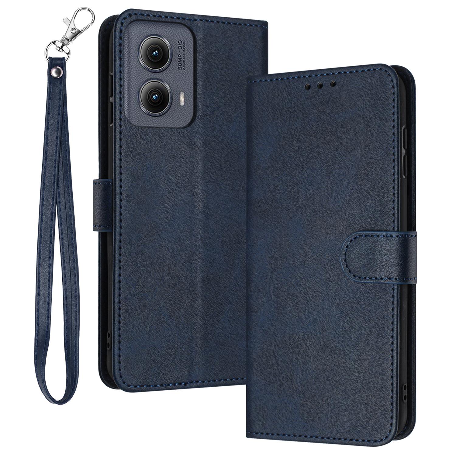 

For Motorola Edge (2024) 5G Case PU Leather Flip Protective Cover with Wrist Strap Sapphire