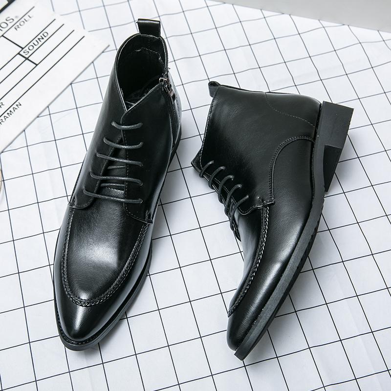Luxury Men's Leather Boots Pointed Toe Banquet Men's Wedding Shoes Business Dress Shoes Men's High Top Shoes Short Boots