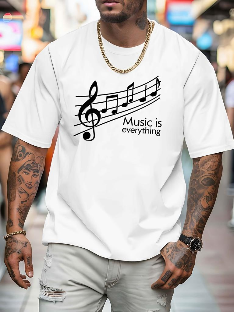 Music Is Everything Music Note Graphic Unisexs T Shirt Treble Clef Art Short Sleeve Crew Neck Cotton Tee Street Casual Wear Top