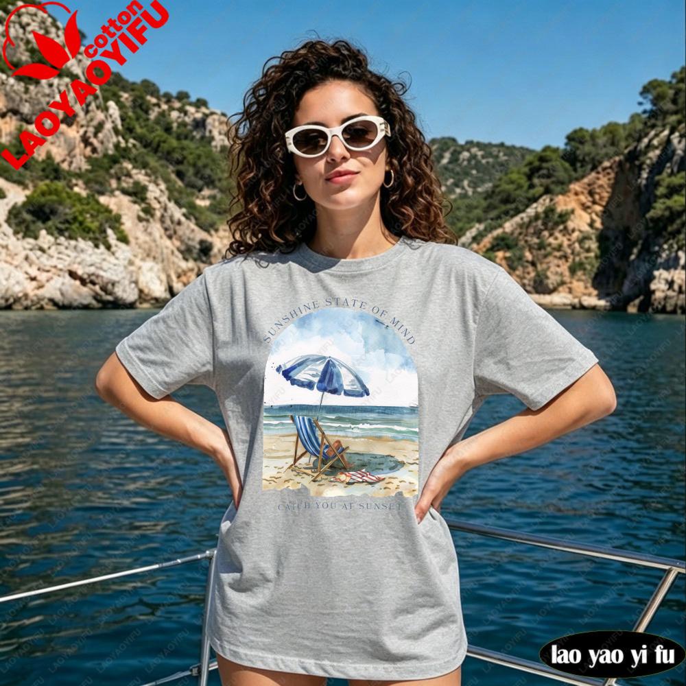 Beach Chair Shirt Coastal Sunshine State Of Mind Tee Vintage Summer TShirt Boho Beach Vacation Sunset Lover Gift Unisex Tops