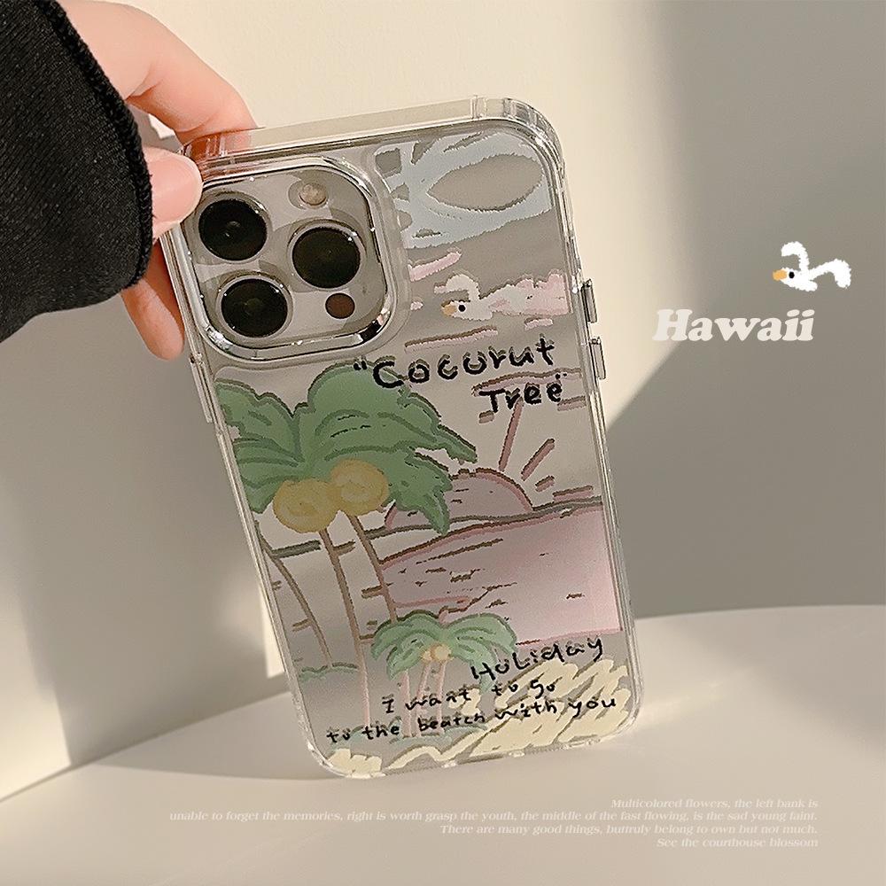 Summer Coconut Tree 14pro Max Suitable for IPhone16 IPhone Case 11 Makeup Mirror 12 Advanced 15 Niche