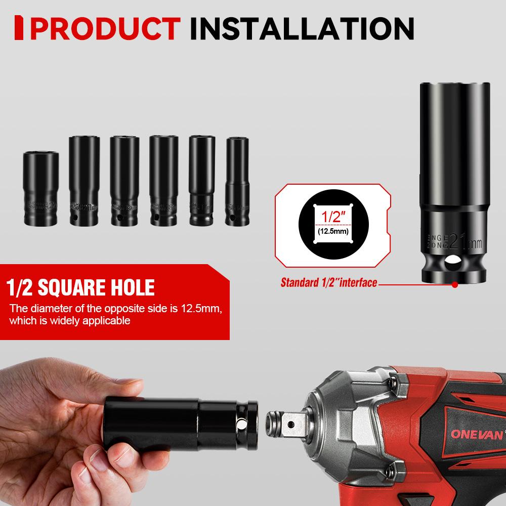 ONEVAN 1200N.M Brushless Electric Impact Wrench 1/2'' Cordless Screwdriver Lithium-Ion Battery Power Tool for Makita 18V Battery
