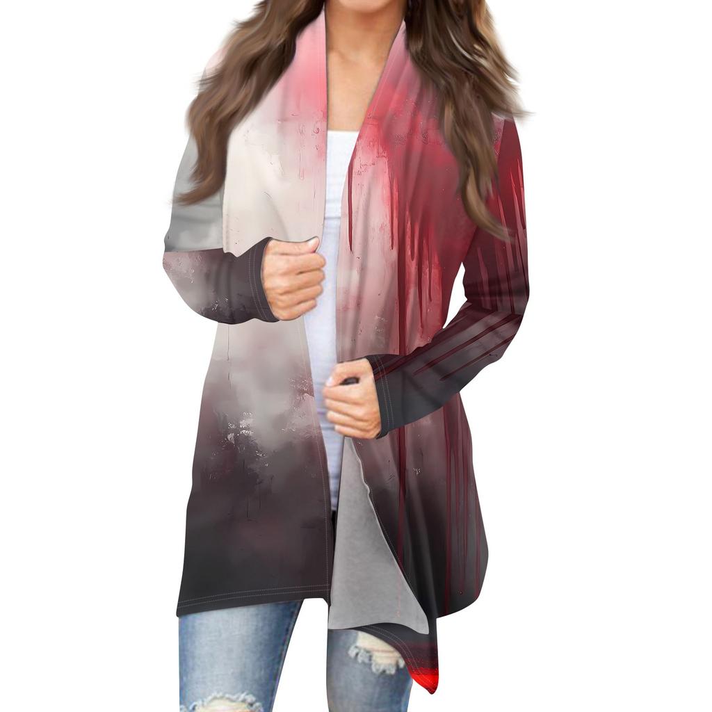 Women's Halloween Print Long Sleeve Front Cardigan Printed Top Lightweight Jacket