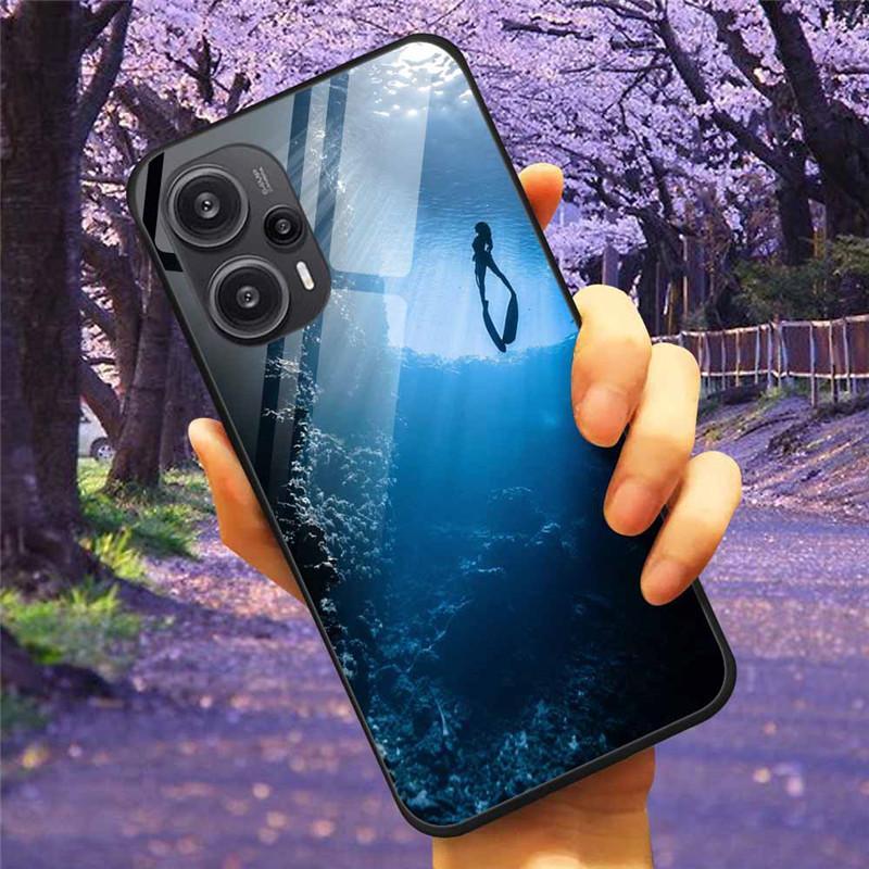 For Xiaomi Poco F5 5G / F5Pro Case Tempered Glass Lake Moon Hard Phone Cover for POCO F5 Pro Capas Funda on PocoF5 Luxury Coque