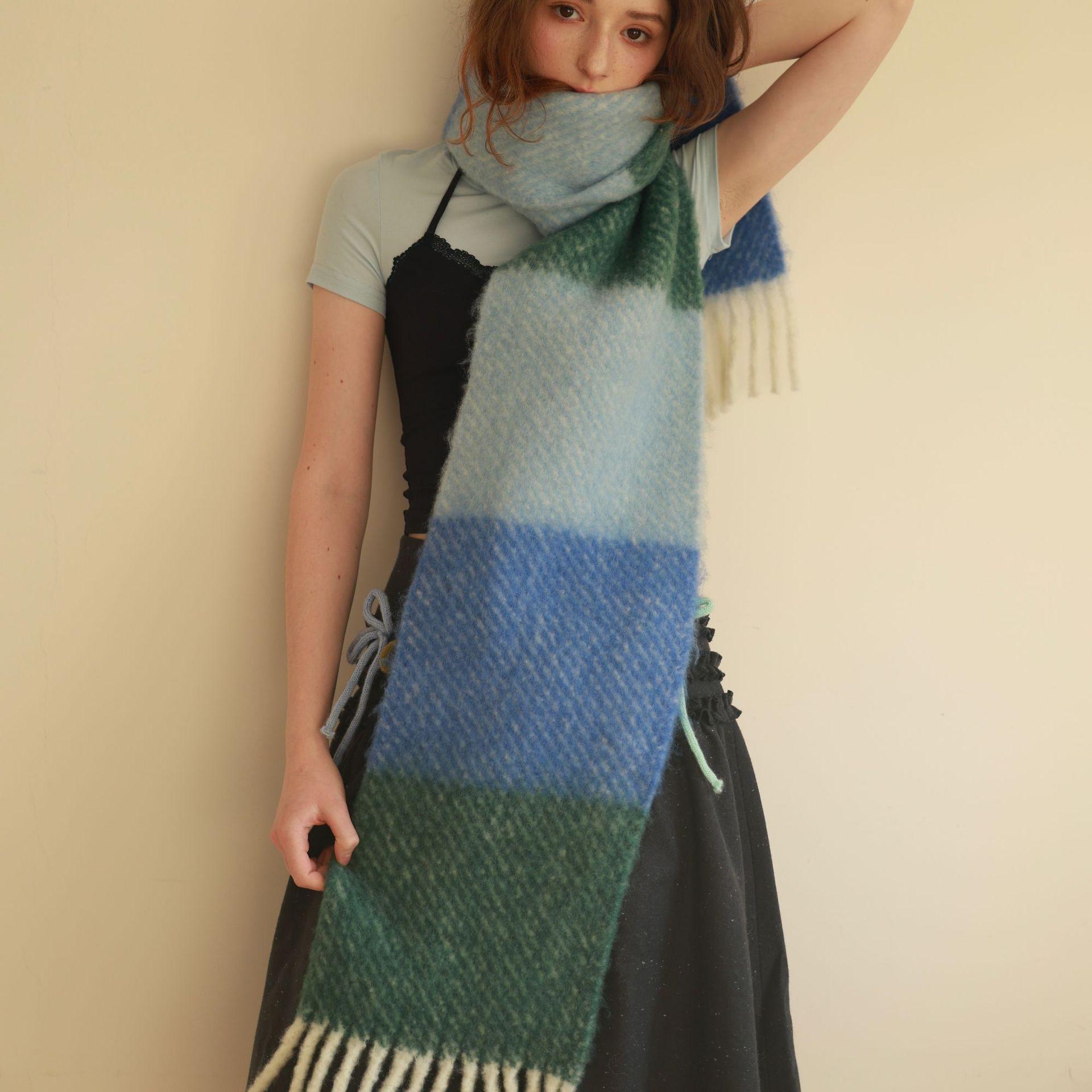 Fashion retro wool plaid scarf color matching casual fringed women s autumn and winter warm versatile plaid scarf shawl