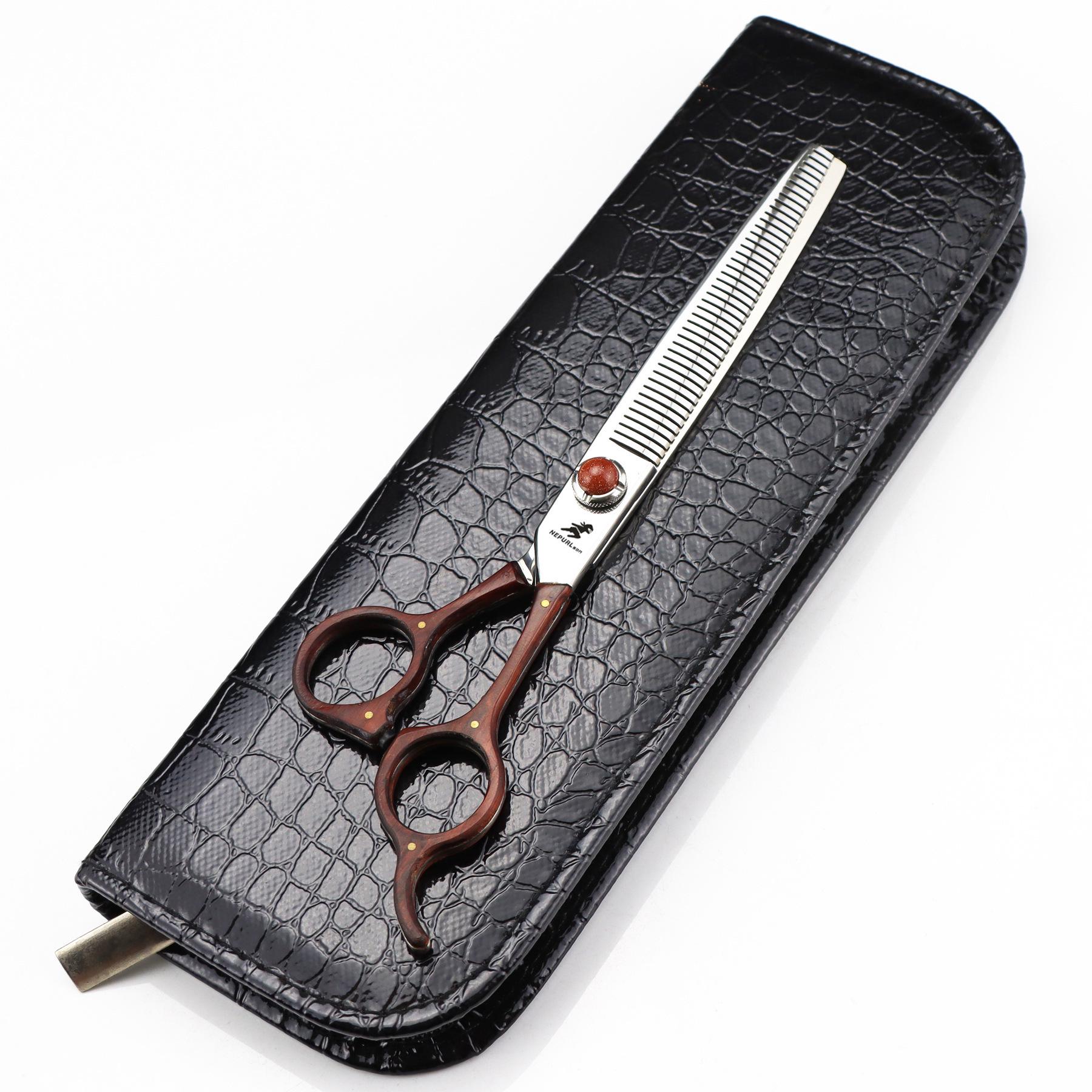 7.0 Sandalwood Handle VG10 Hairdressing Scissors: Barber, Straight, Bangs, Thinning.