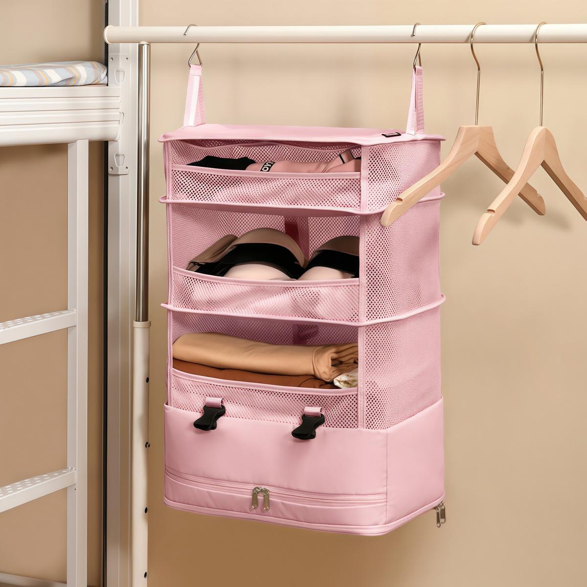 

1 шт. Многофункциональная трехслойная подвесная дорожная сумка для хранения, бытовые принадлежности, органайзер для одежды, органайзер для шкафа розовый