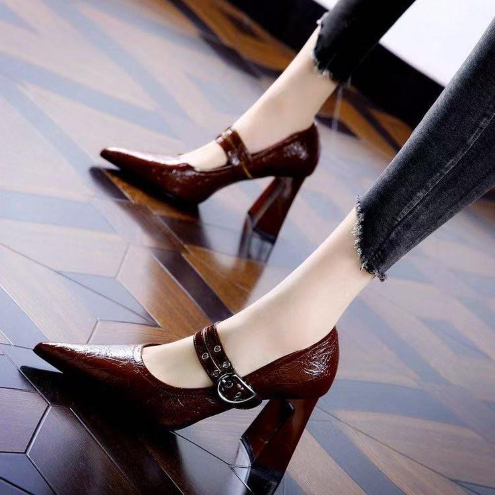 Retro High Heels Mary Jane Shoes Spring Autumn Fashion Women's Shoes Shallow Buckle Buckle Chunky Elegant Office High Heels