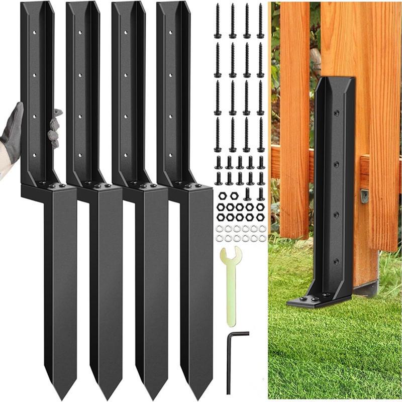 Heavy-Duty Ground Anchors: Inclined Wooden Stake Fence Repair & Thickened Metal Hardware Tools