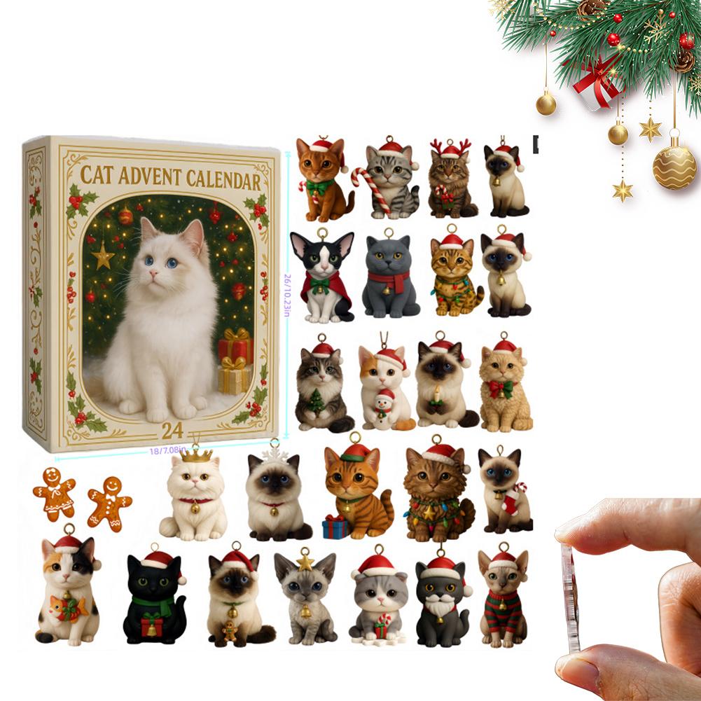 Cat Advent Calendars 2025, 24 Days Cute Kitten Pendant Advent Calendars, Kitten Christmas Tree Decorations Countdown Calendar
