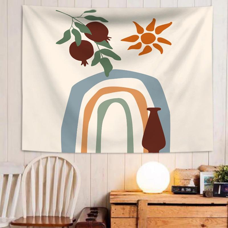 Boho Abstract Rainbow Tapestry Mid Century Sun Wall Hanging Geometric Polyester Wall Art for Living Room Bedroom Dorm Decor