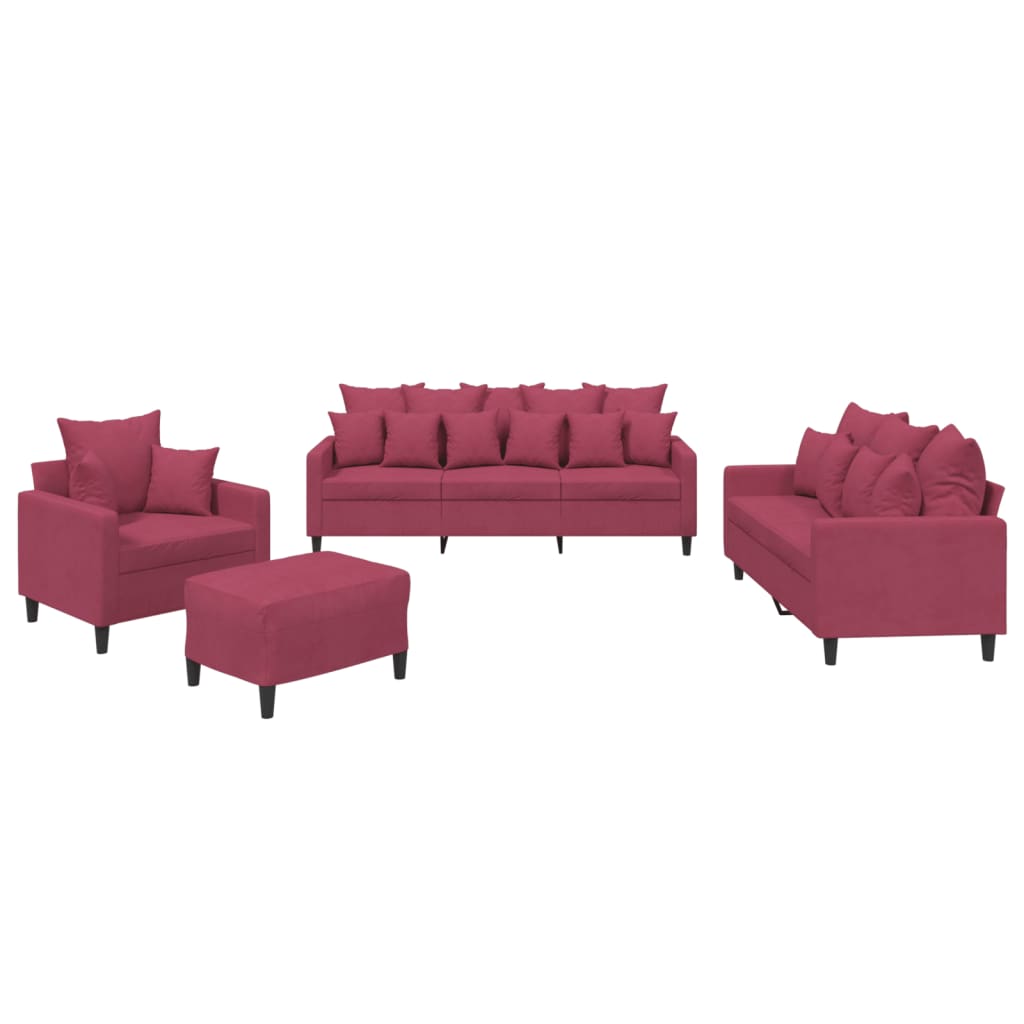 Vidaxl 4-Cz. Relaxation Set With Cushions, Wine Red, Velvet