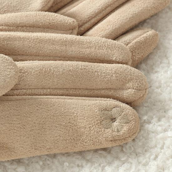 Women's Winter Suede Gloves with Fur Cuffs Soft Warm Touchscreen Cycling Gloves Ladies Fleece Lined Windproof Gloves for Cold Weather