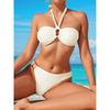 Costume da bagno sexy push-up per donna bikini bianco con anello in metallo collegato traforato a vita alta costume da bagno da spiaggia