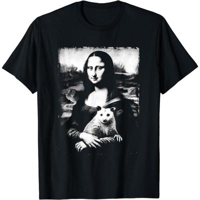 Hopfen Funny Mona Lisa Holding an Opossum T-Shirt