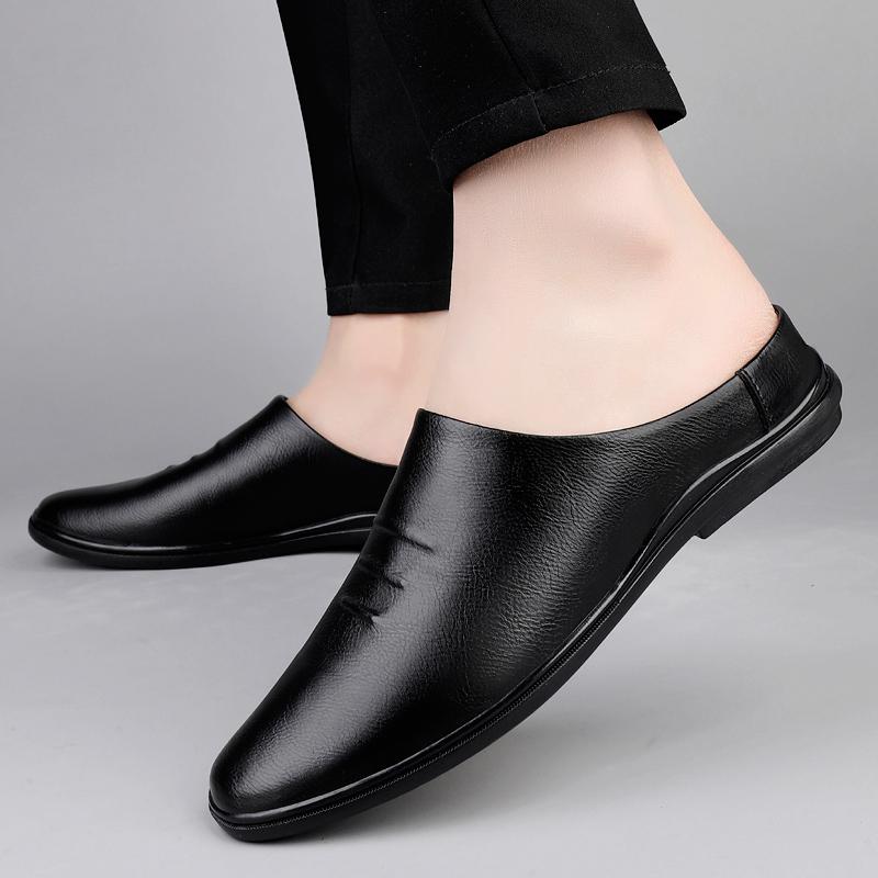 Fashion Open Low-heel Slipper Mens Slip on Walking Shoes Leather Male Comfortable Mules Shoes 2025 Male Casual Breathable Comfy Sandals