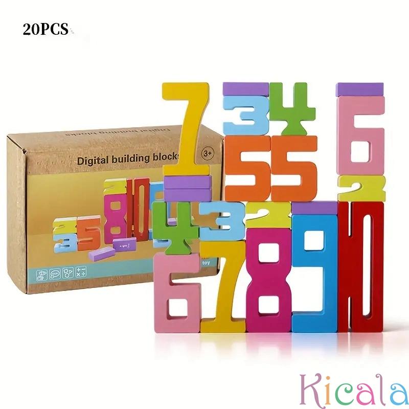 20pcs Colorful Building Blocks Wooden Toys Stacking Games Montessori Children's Digital Cognitive Enlightenment Teaching Aids