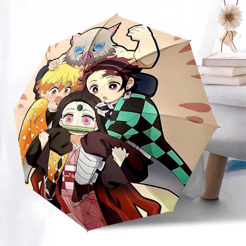 1pc Automagic Opening Umbrella with Demon Slayer Characters, Portable 3-Fold Design, 8-Bone Iron Frame - Outdoor for Fans, Travelers, Daily Use, Gift