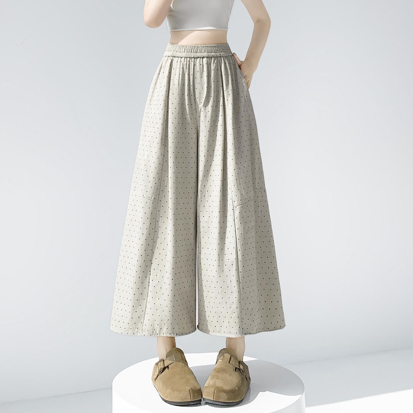 

Women s High-Waisted Polka Dot Denim-Look Wide-Leg Pants - Summer 2026 Fashion, Loose Cropped Straight-Leg, Casual Lazy Style. S хаки