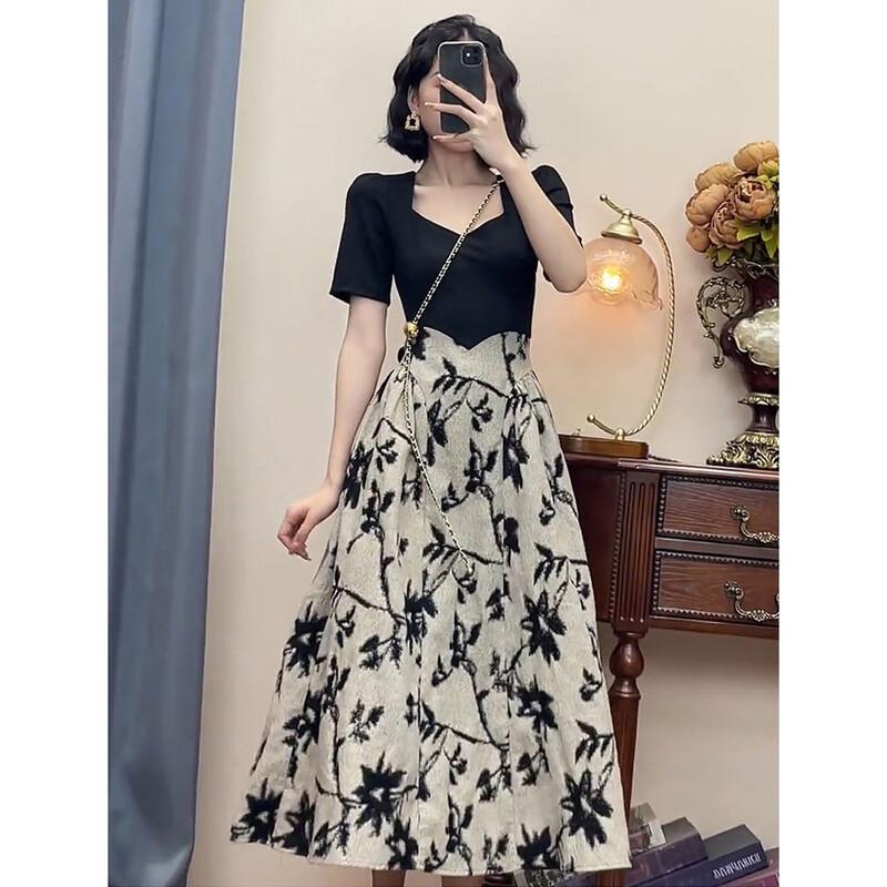 

JK&JS Elegant French Style Patchwork Long Dress M