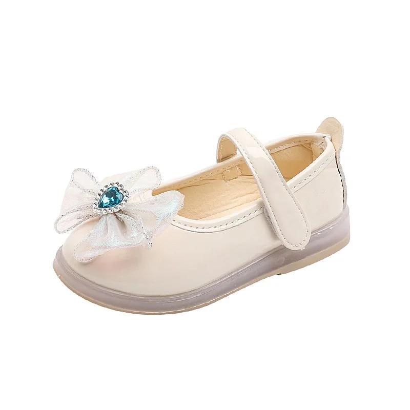 

New Kid Shoe Casual Simple Flat LED Princess Shoes Summer Versatile Exquisite Leather Shoe Lightweight Classic Comfort Girl Shoe 21insole13cm бежевый
