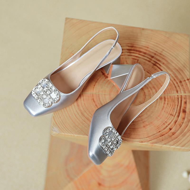 Fashion Bag Head Sandals Women's Summer 2025 New French One-word Strap High Heels Thick Heel Square Head Empty Shoes