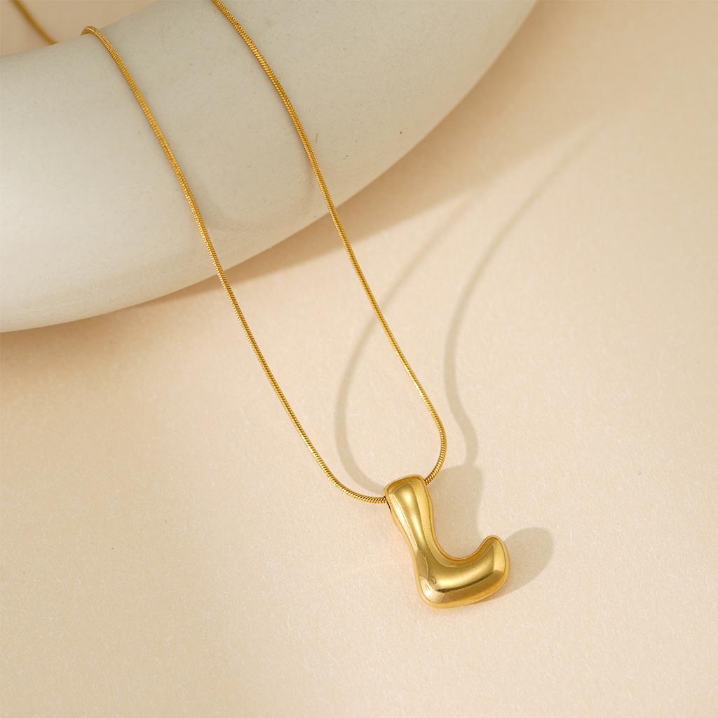 CARLIDANA Initial Stainless Steel Women Gold Plated Bubble Balloon Letter Personalized Round Snake Chain Chunky Necklace