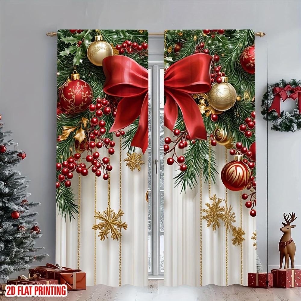 

Set Of 2 Holiday Christmas Curtains Red Gold Wreath Design Living Room Bedroom Office Kitchen Curtain Blackout For Made Polyester W100*H70(CM)-Grommet top&1PCS