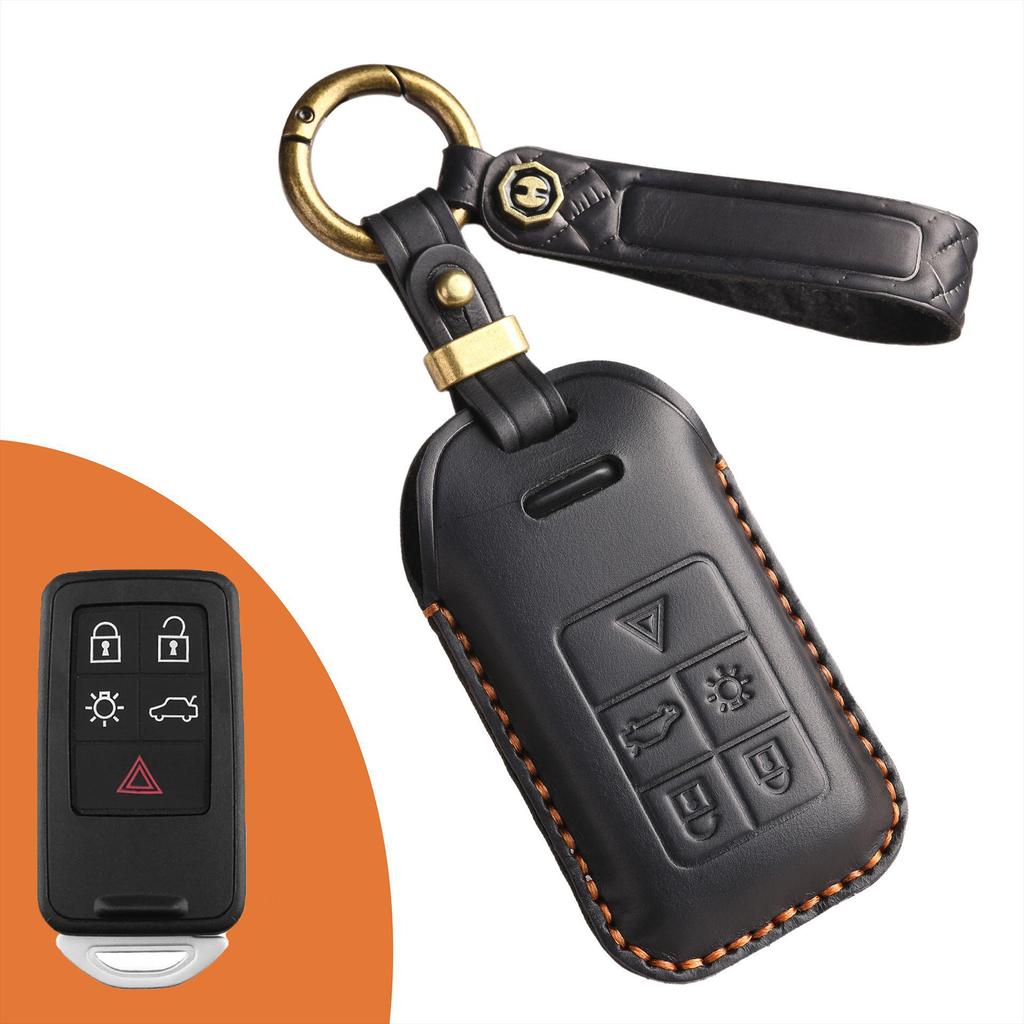 Vintage-Style Genuine Leather Key Cover for Old Volvo