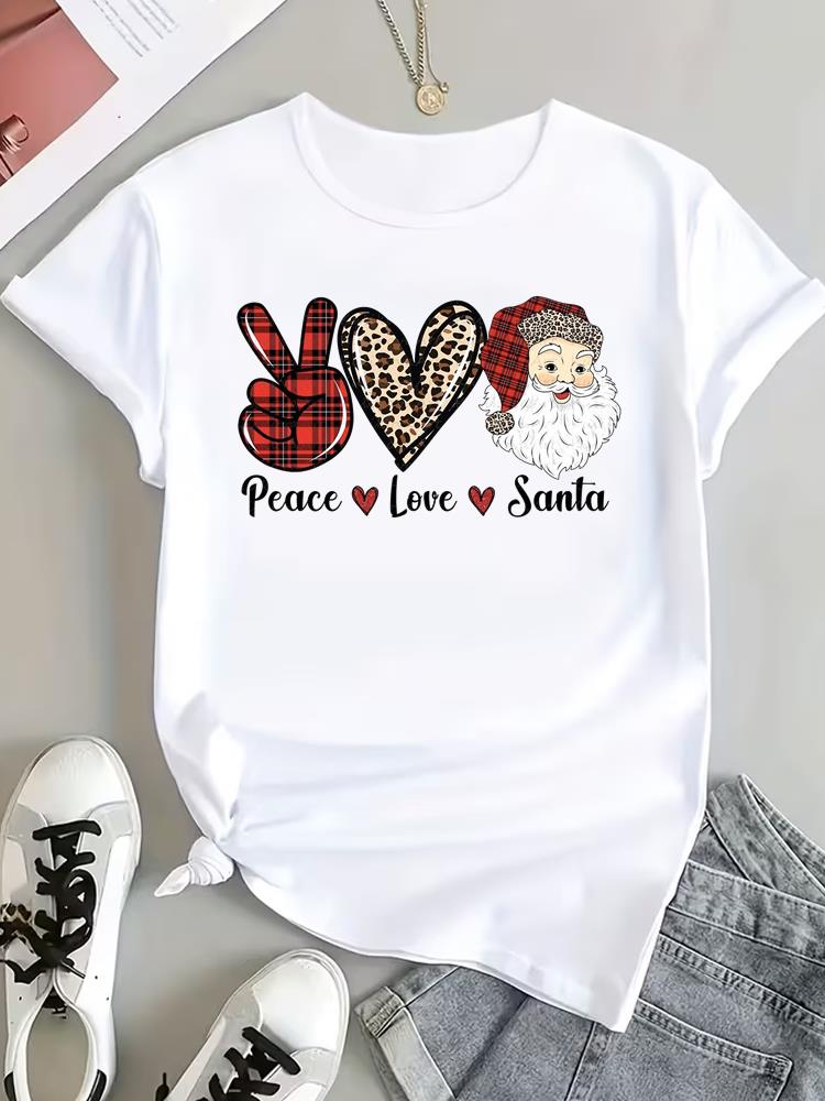 (Asian Size) Trend Letter Cute Tee Top Print New Year Clothing T Shirt Women Fashion Christmas Festival Woman Short Sleeve Graphic T-shirts