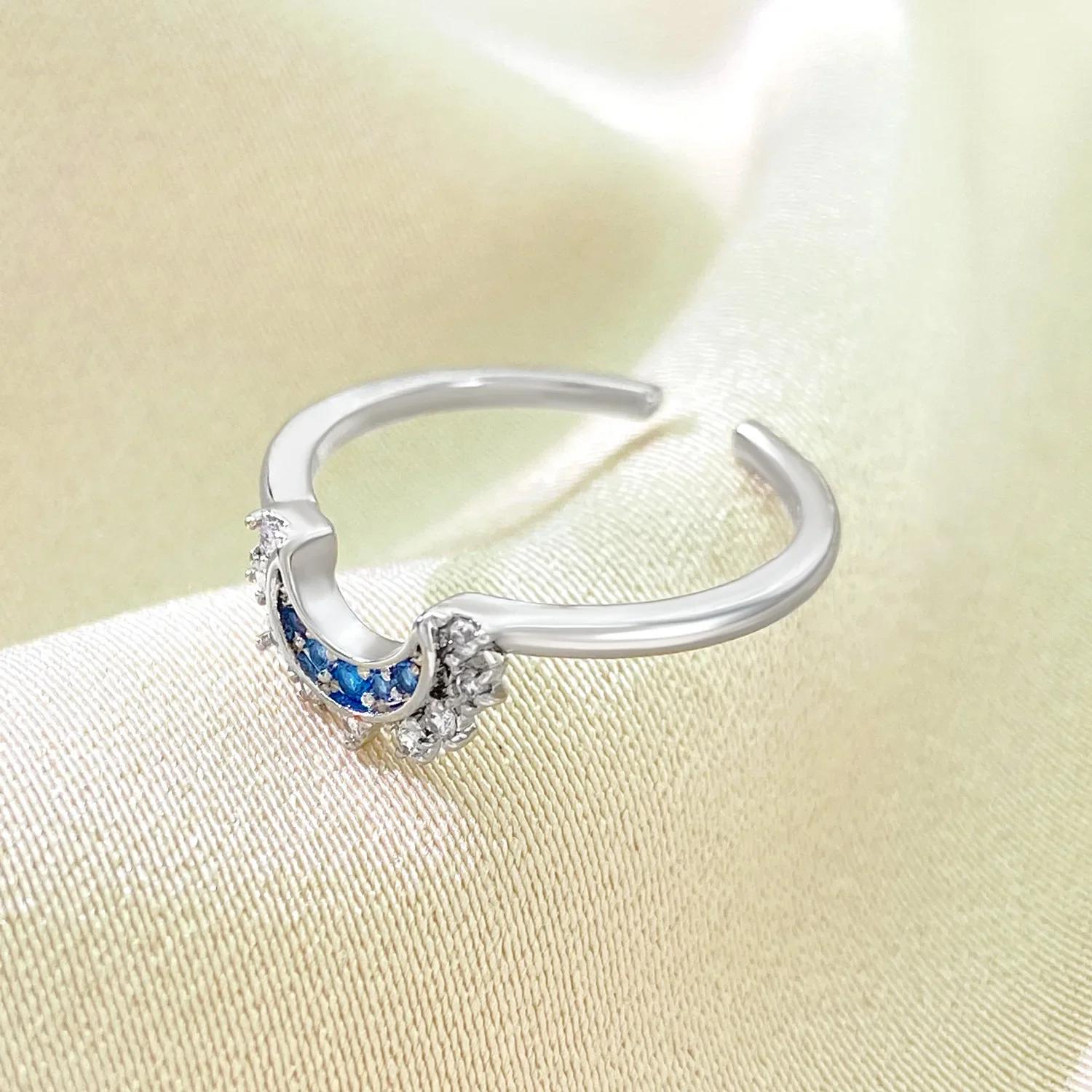 

LATS New Adjustable Stackable Sparkling Moon Sun Star Ring for Women Girls Couple Elegant Jewelry Set Wedding Party Gifts