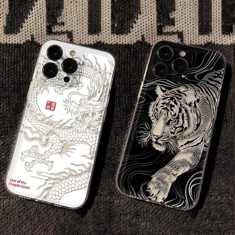 Fashionable Hollow Tiger Dragon iPhone Case For iPhone 17 16 15 14 13 12 11Pro Max XR XS MAX 7 8 PLUS MINI INS Transparent Cover