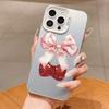 Cherry Color Silver Shell Bow Phone Case for Apple 17/16/15 Pro, 14 Pro Max, 13/12 Cross